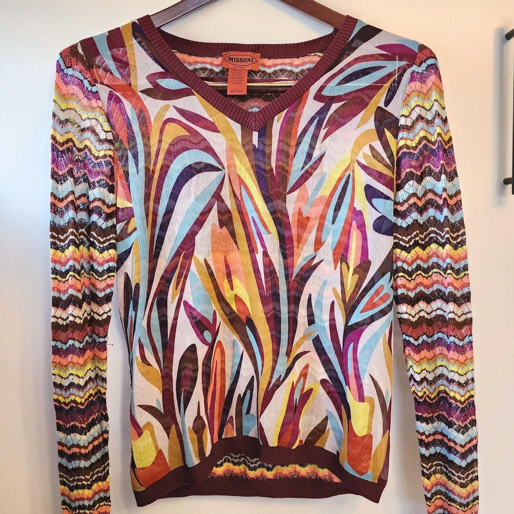 L Missoni for Target Vintage Textured Sweater Maroon Multicolor V-Neck